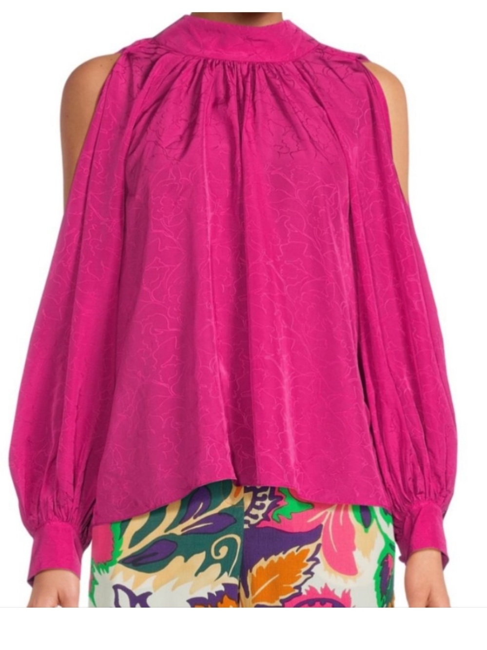 ba&sh Back Bow Pink Fuchsia Stefy Floral Cold Shoulder Longsleeve Top L Large 8